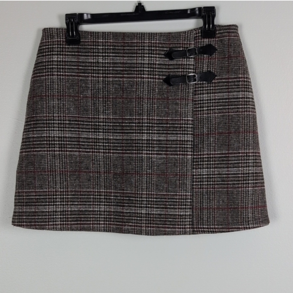 Sadie & Sage Plaid Mini Skirt with Buckle Detail
